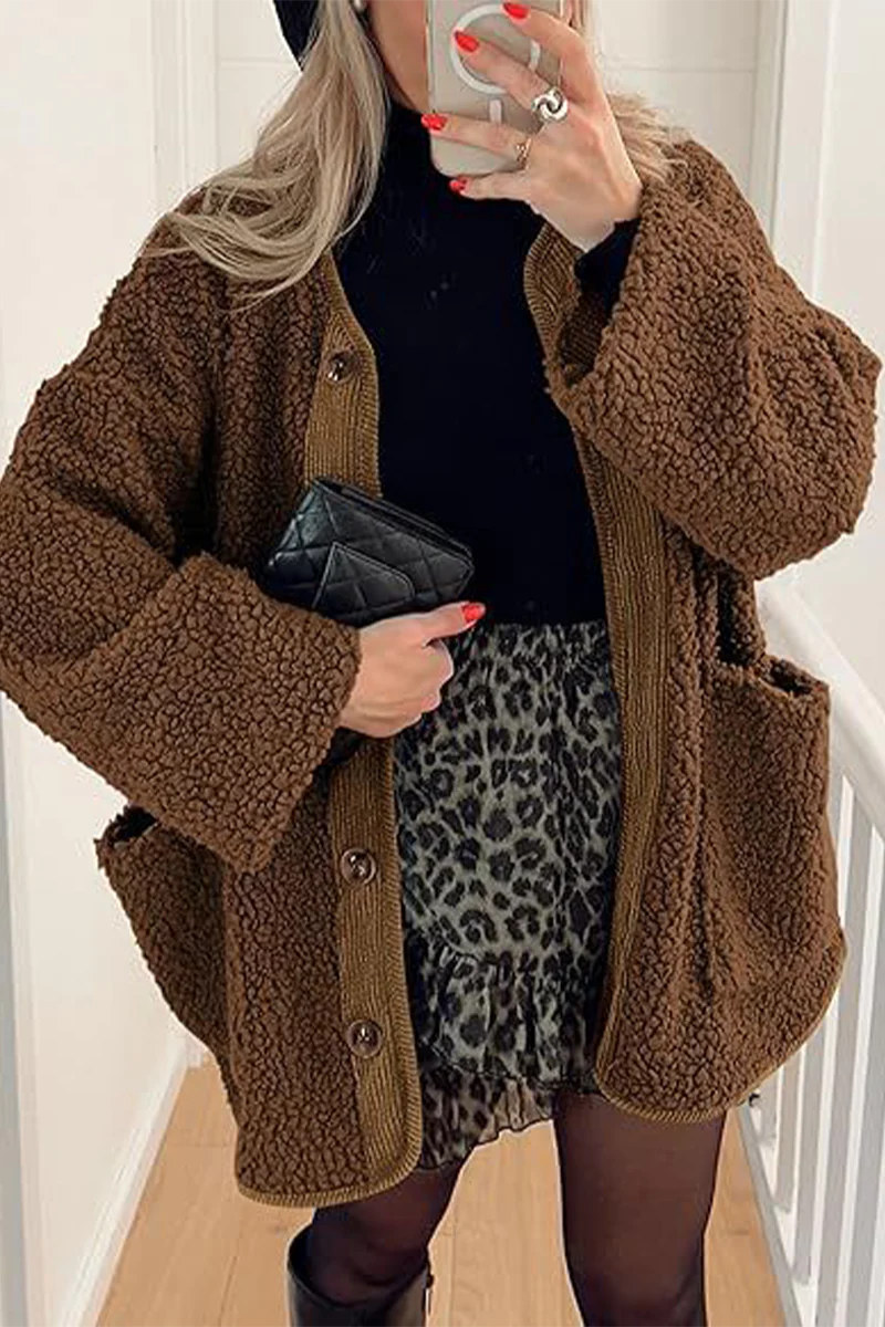 Casual Pocket Contrast O Neck Outerwear(6 Colors) - Panekey