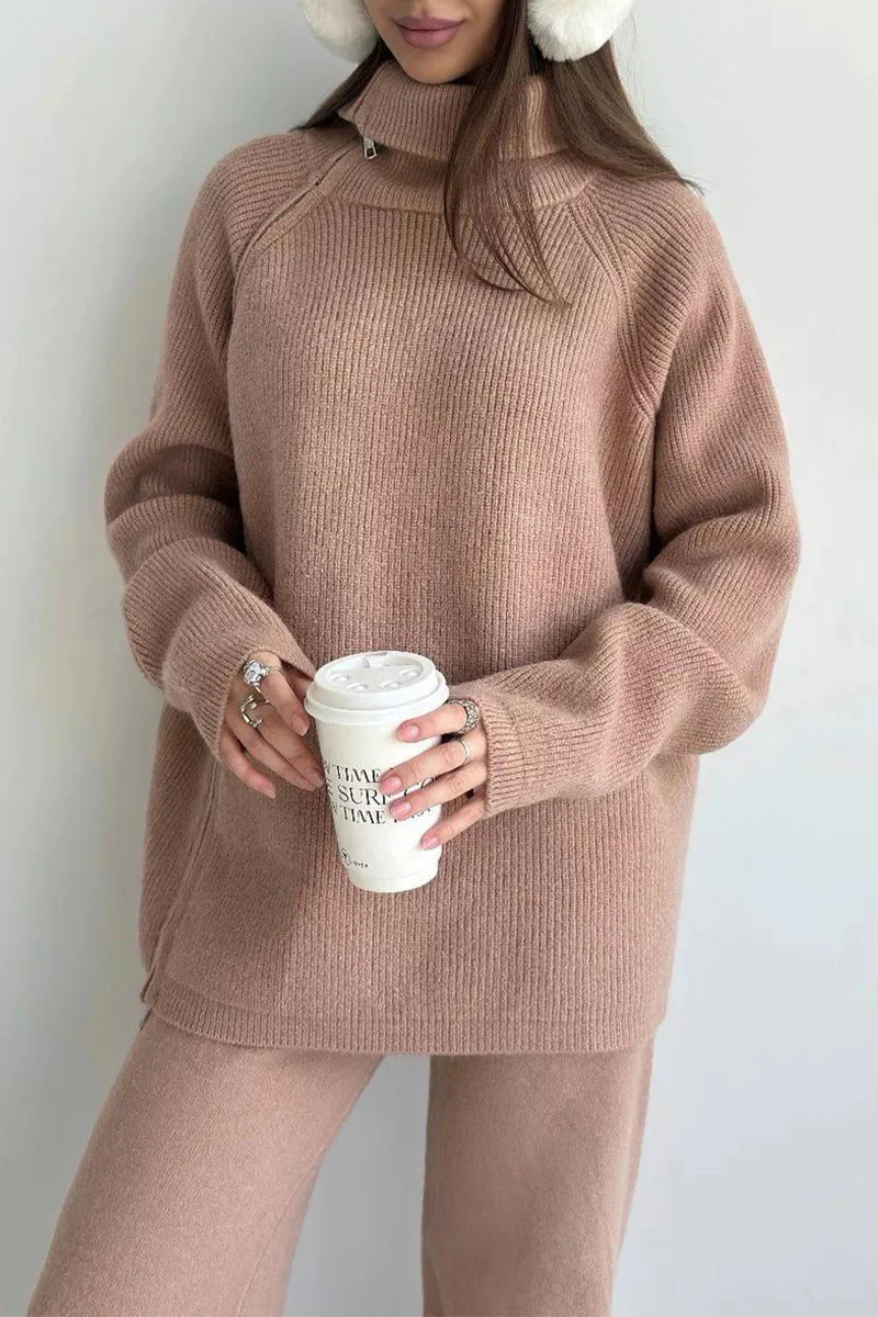 Casual Daily Zipper Collar Long Sleeve Two Pieces(6 Colors) - Panekey