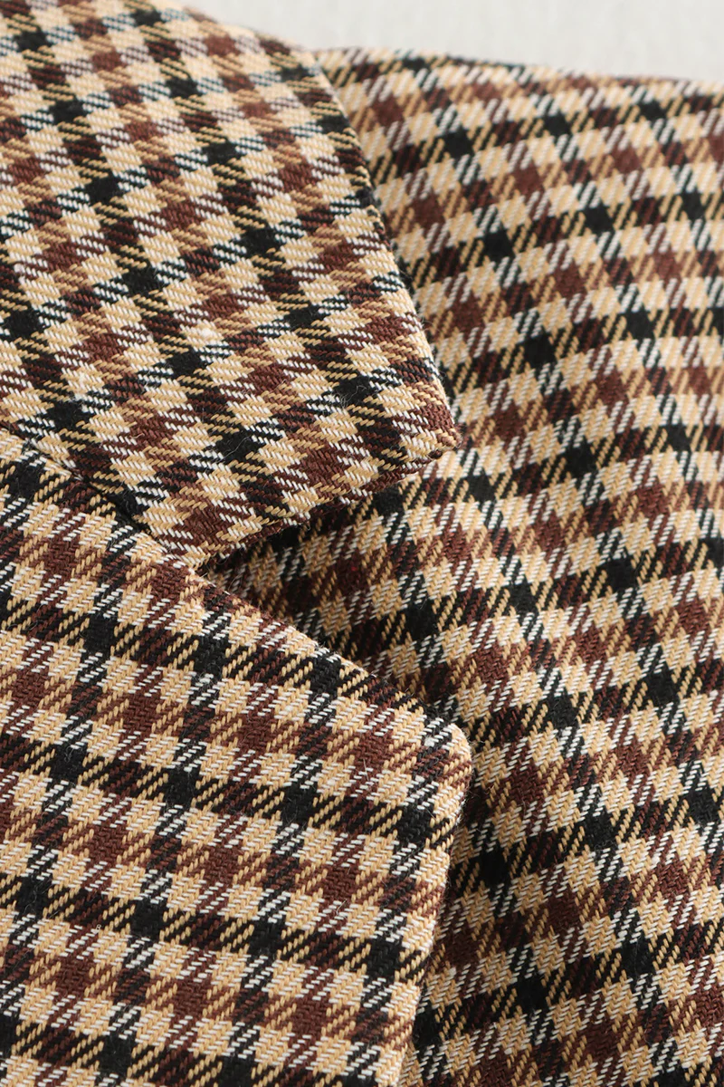 Casual Plaid Buttons Patchwork Contrast Turn-back Collar Outerwear - Panekey