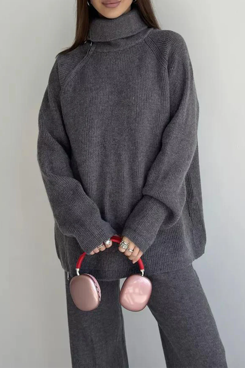 Casual Daily Zipper Collar Long Sleeve Two Pieces(6 Colors) - Panekey