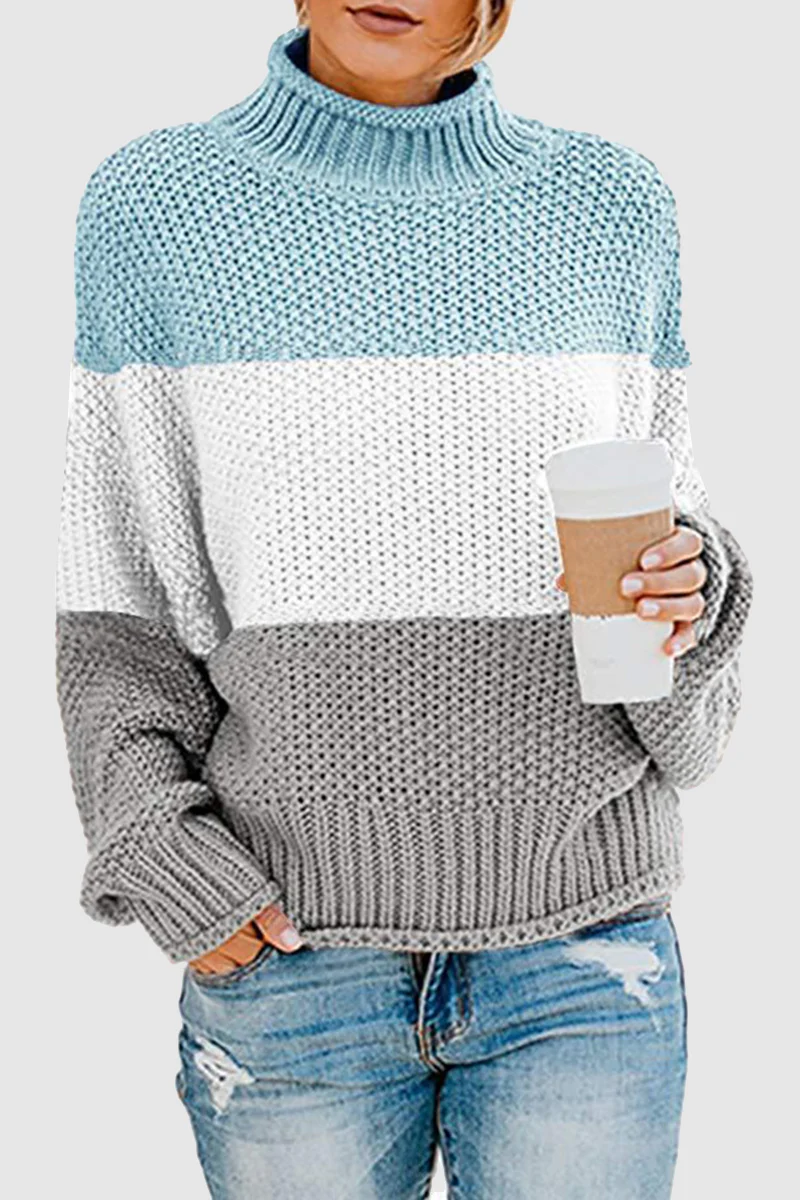 Casual Patchwork Contrast Turtleneck Sweaters(7 Colors) - Panekey