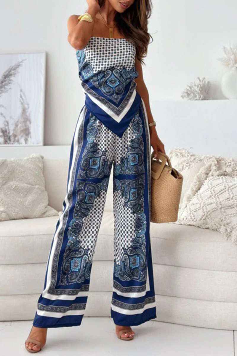 Casual Geometric Print Backless Square Neck Sleeveless Two Pieces(5 Colors) - Panekey