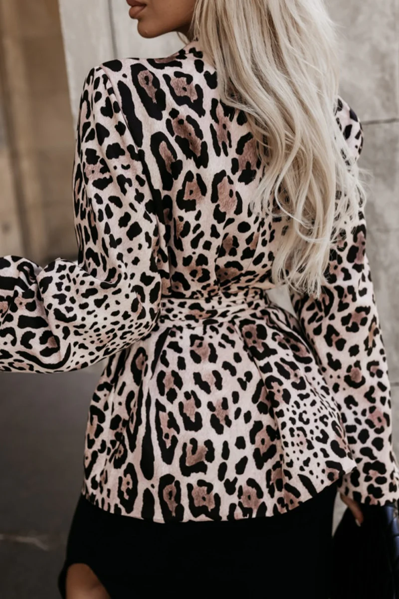 Casual Flowers Leopard Lace Up Turn-back Collar Outerwear(3 Colors) - Panekey