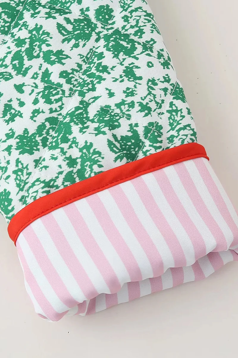 Casual Flowers Print Pocket Patchwork Contrast O Neck Outerwear - Panekey