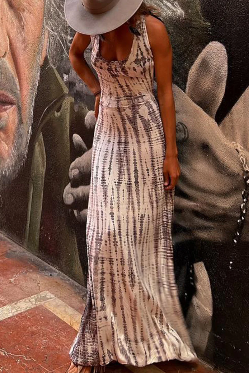 Bohemian Vacation Geometric Print Backless Halter One Step Skirt Dresses - Panekey