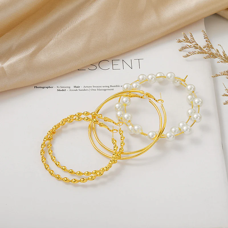 Casual Daily Simplicity Solid Patchwork Pearl Earrings (Three Pairs) - Panekey