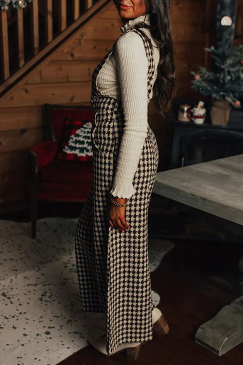 Casual Plaid Pocket U Neck Loose Jumpsuits - Panekey