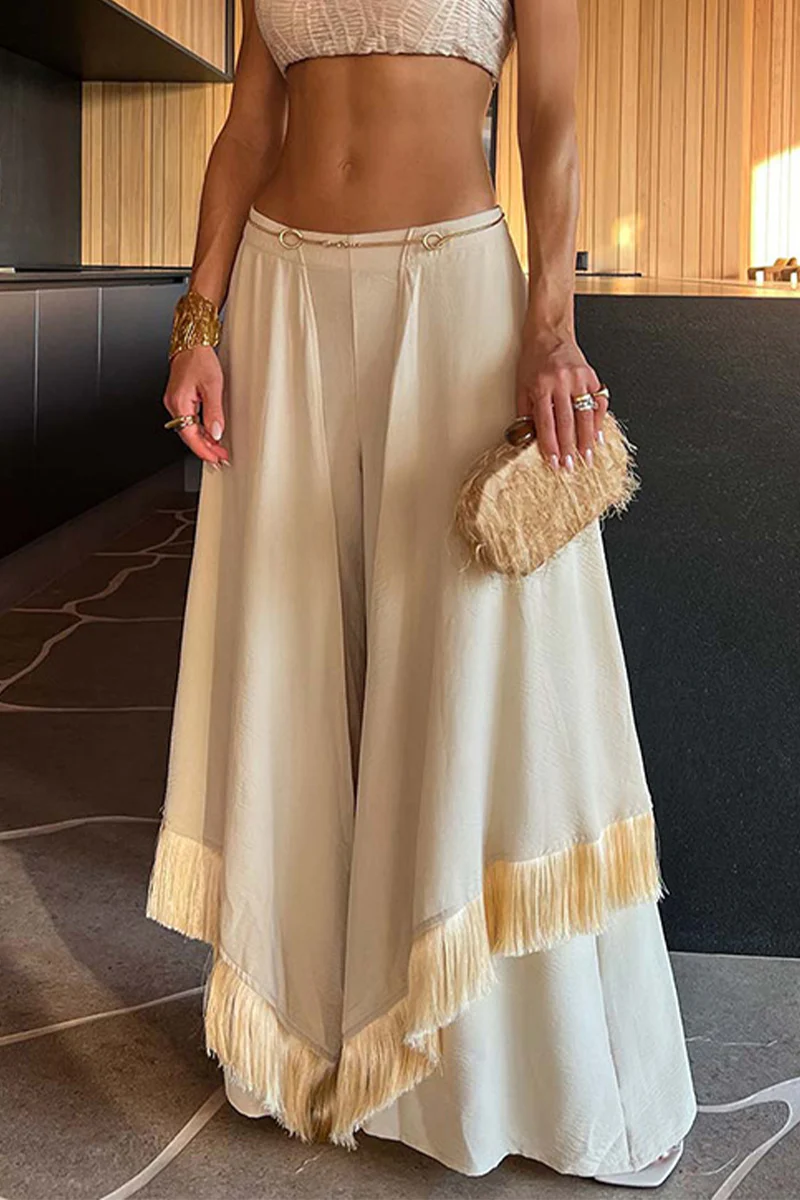 Casual Irregular Fringed Hem Boot Cut Speaker Bottoms(3 Colors) - Panekey