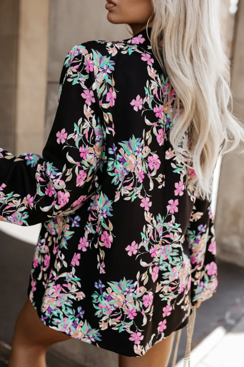 Casual Flowers Leopard Lace Up Turn-back Collar Outerwear(3 Colors) - Panekey