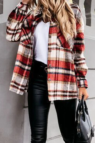 Casual Plaid Buckle Turndown Collar Outerwear(3 Colors) - Panekey