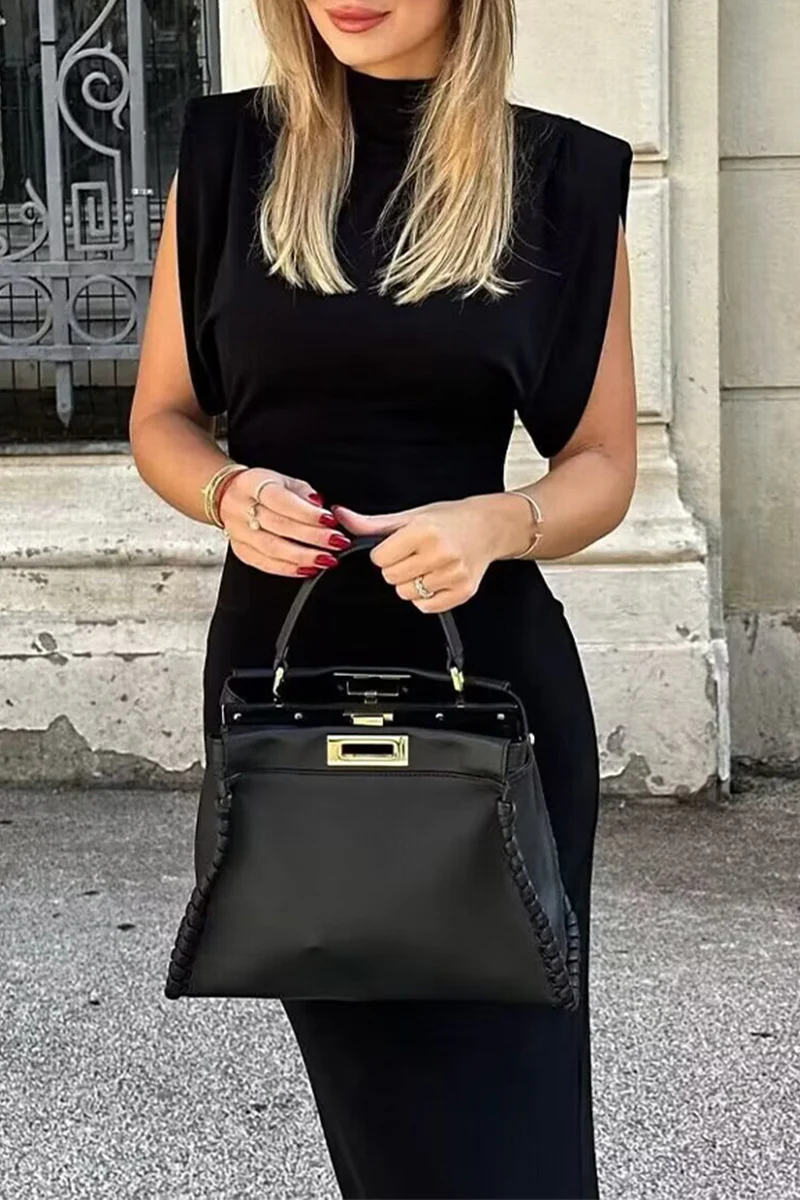 Casual Daily Solid Color Zipper Half A Turtleneck A Line Dresses - Panekey