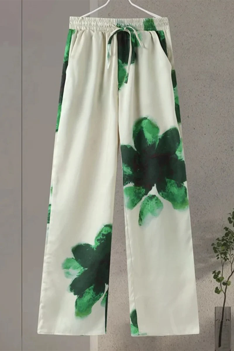 Casual Flowers Print Pocket Turndown Collar Long Sleeve Two Pieces - Panekey