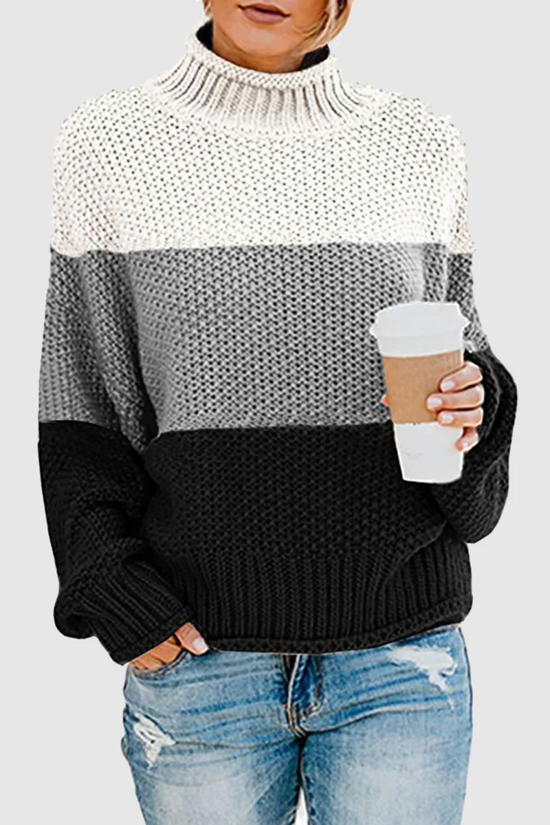 Casual Patchwork Contrast Turtleneck Sweaters(7 Colors) - Panekey