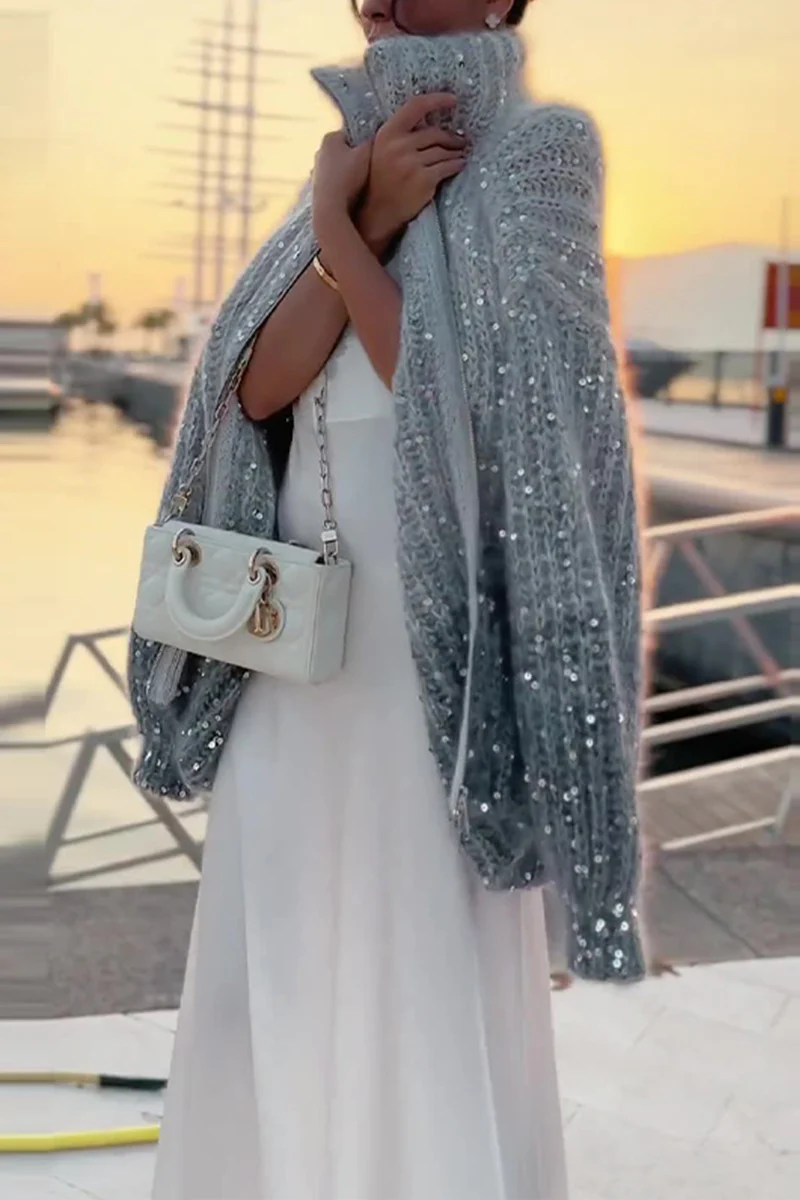 Casual Celebrities Elegant Sequins Turndown Collar Sweaters(3 Colors) - Panekey