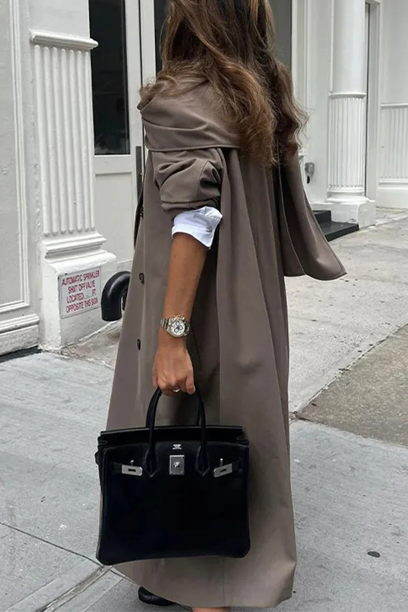 British Style Elegant Solid Pocket Buckle Scarf Collar Outerwear - Panekey