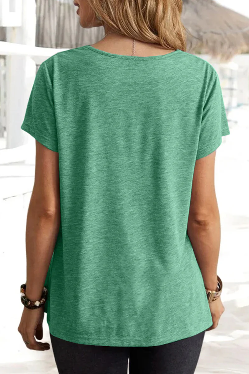 Casual Daily Solid Asymmetrical U Neck T-Shirts(5 Colors) - Panekey