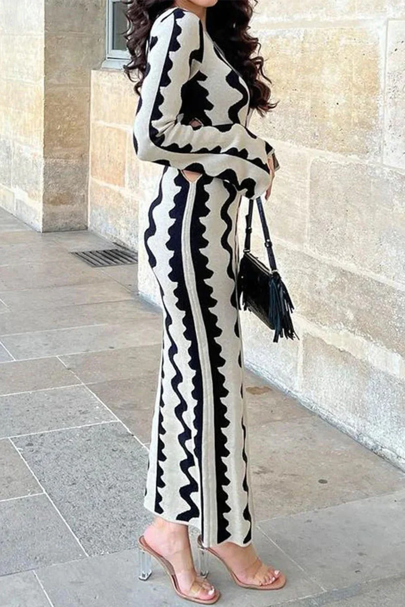 Casual Color Block Hollowed Out O Neck A Line Dresses - Panekey