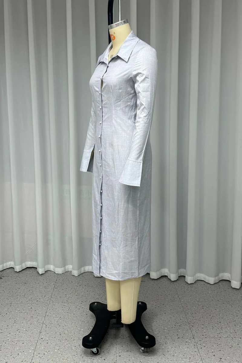 Casual Buckle Turndown Collar Shirt Dresses - Panekey