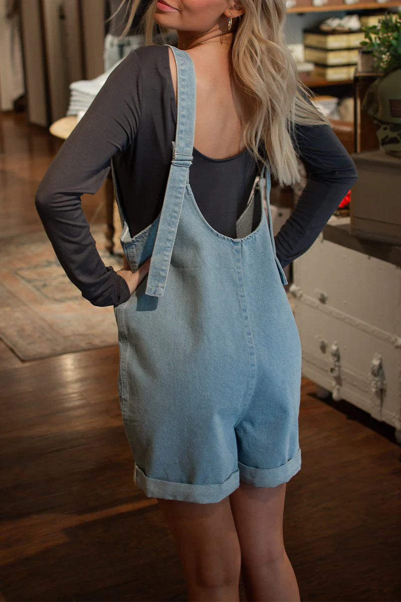 Casual Daily Solid Color Pocket U Neck Sleeveless Loose Denim Jumpsuits - Panekey