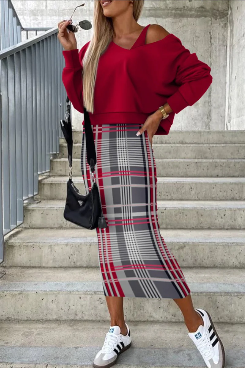 Casual Geometric Printing Long Sleeve Two Pieces(9 Colors) - Panekey