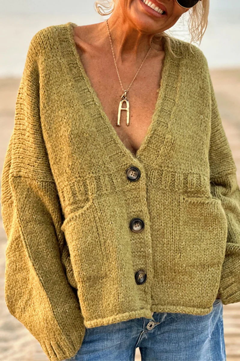 Casual Daily Pocket Buttons V Neck Outerwear - Panekey