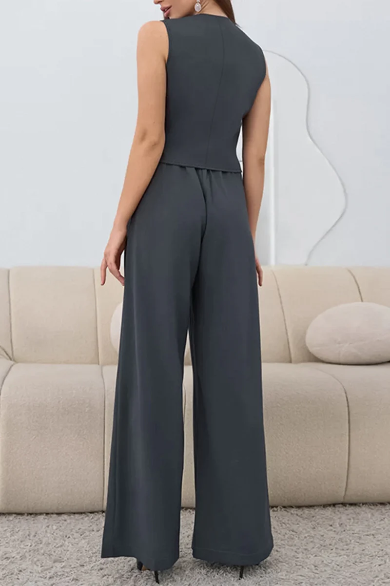 Casual Daily Buckle Ruched V Neck Sleeveless Two Pieces - Panekey