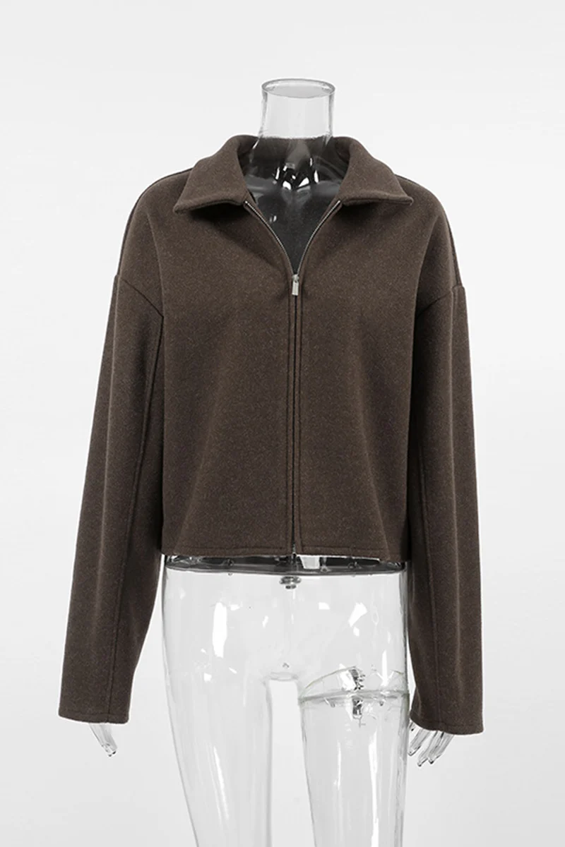 Casual Daily Zipper Gross Turndown Collar Outerwear - Panekey