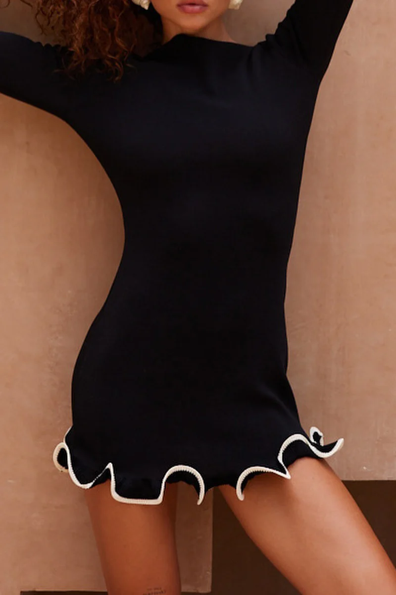 Casual Daily Stringy Selvedge O Neck Long Sleeve Dresses(3 Colors) - Panekey