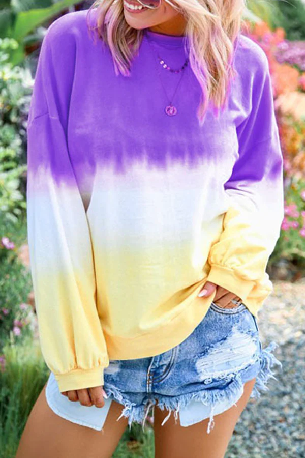 Casual Gradual Change Basic Contrast O Neck Tops - Panekey