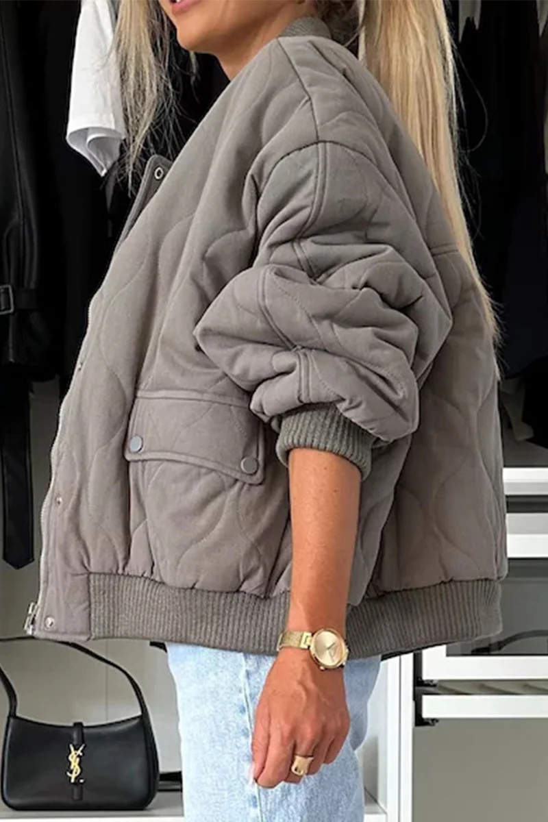 Casual Pocket Buttons O Neck Outerwear(3 Colors) - Panekey