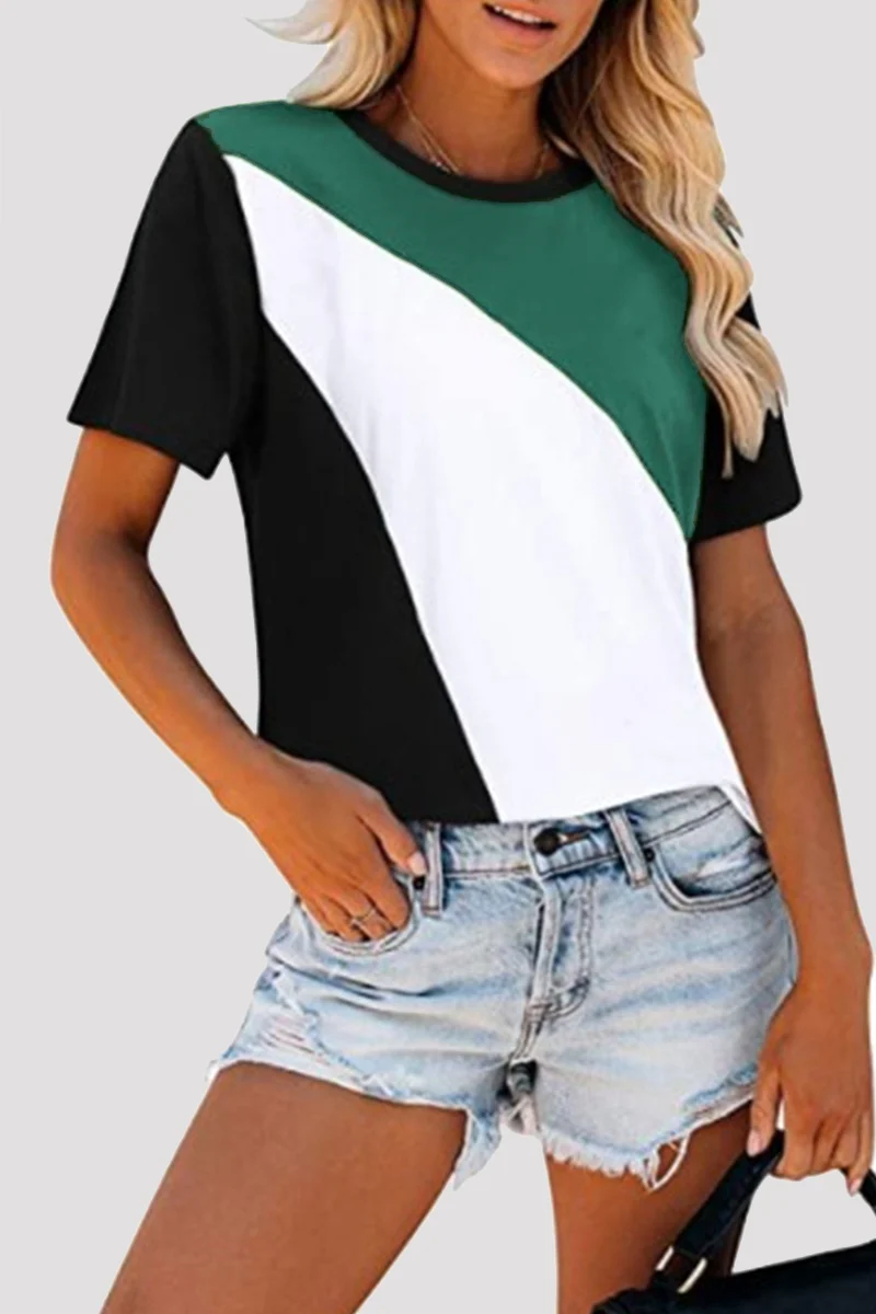 Casual Patchwork Leopard Contrast O Neck T-Shirts(4 Colors) - Panekey