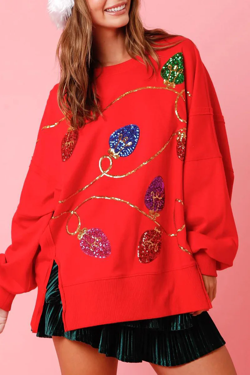 Casual Color Block Sequins O Neck Tops - Panekey