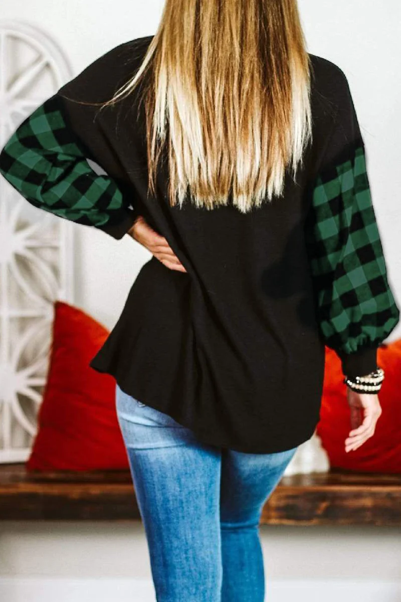 Casual Plaid Split Joint O Neck Tops - Panekey