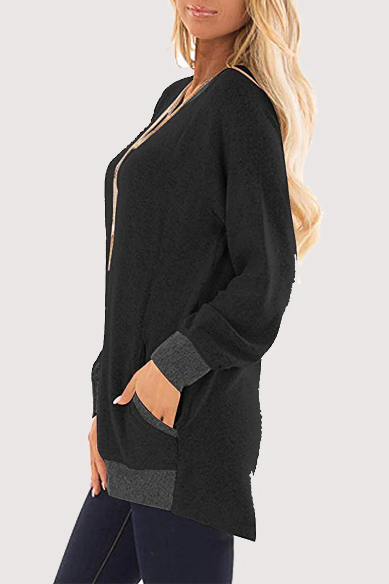 Casual Patchwork Pocket O Neck Tops - Panekey