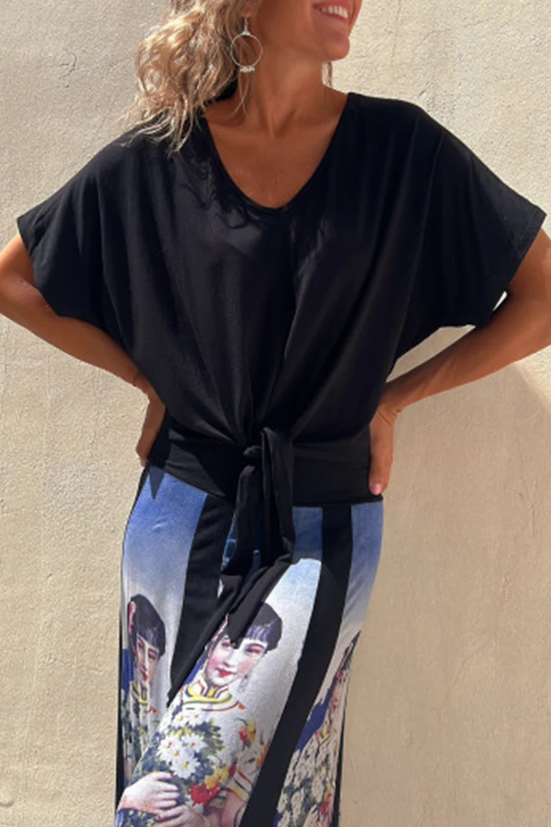 Casual Daily Knotted V Neck T-Shirts - Panekey