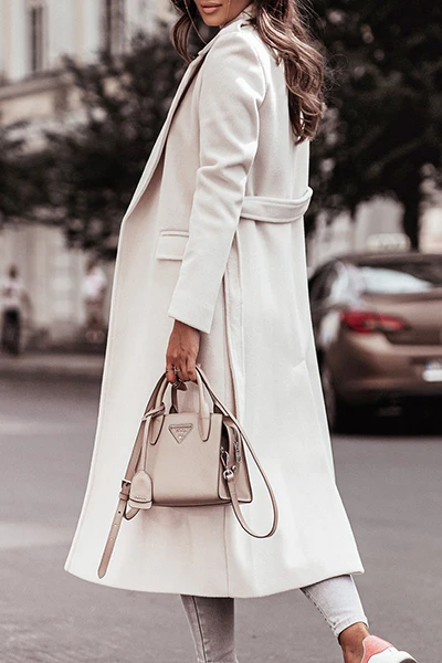 Casual Elegant Solid Patchwork With Belt Turn-back Collar Outerwear(4 Colors) - Panekey