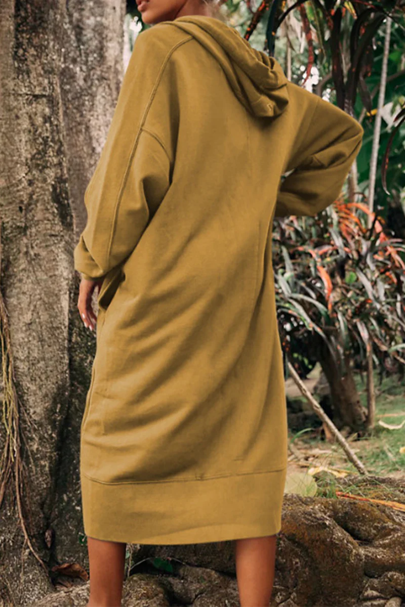 Casual Daily Pocket Slit Hooded Long Sleeve Dresses(4 Colors) - Panekey