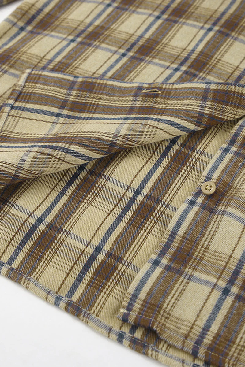 Casual Plaid Buttons Contrast Turndown Collar Blouses - Panekey