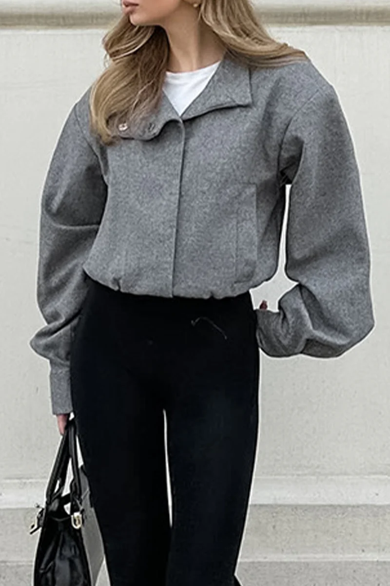 Casual Pocket Buttons Gross Mandarin Collar Outerwear - Panekey