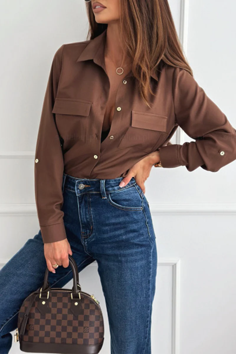 Casual Daily Buttons Turndown Collar Blouses(4 Colors) - Panekey