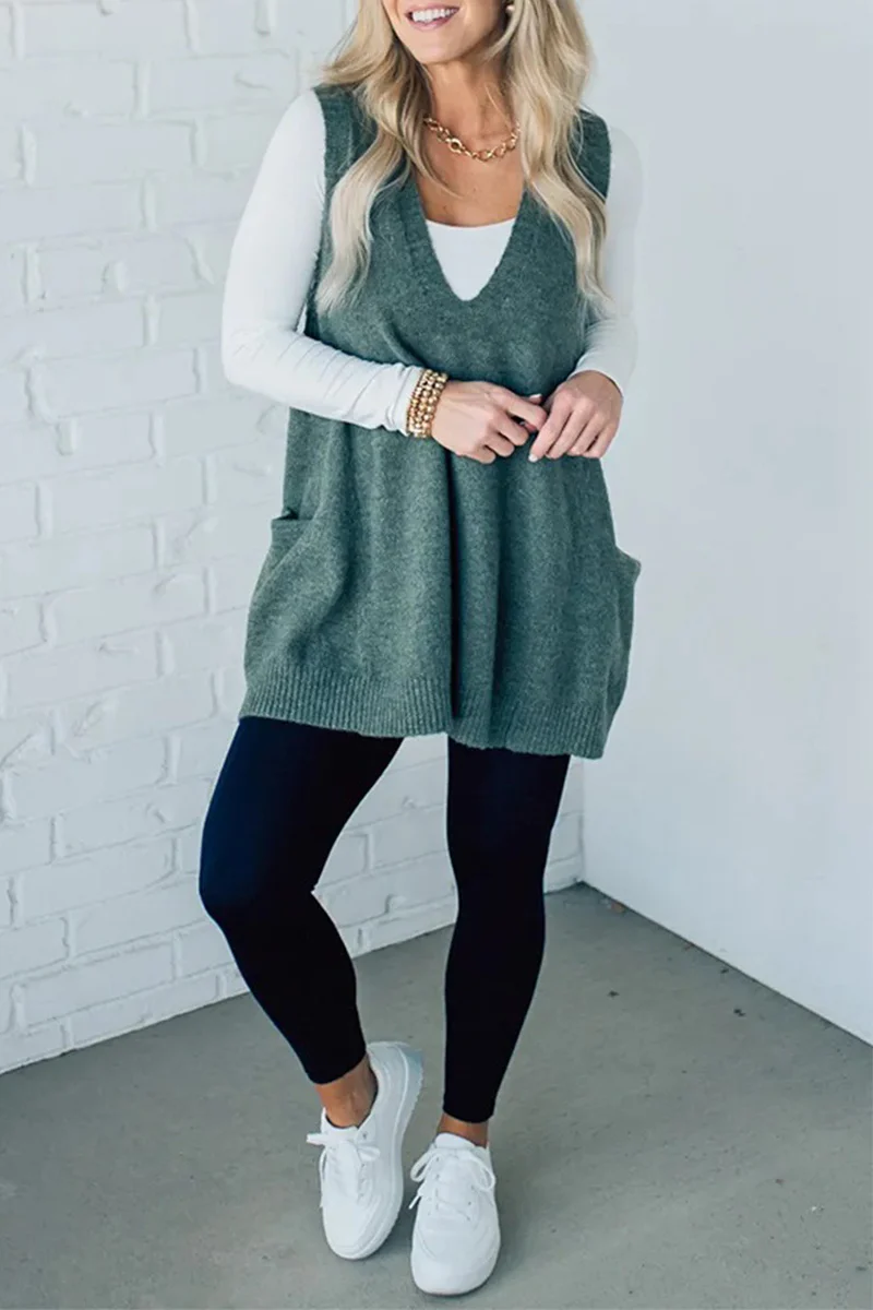 Casual Daily Pocket V Neck Sweaters(5 Colors) - Panekey