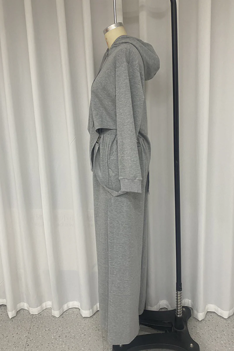 Casual Draw String Pocket Hooded Long Sleeve Two Pieces - Panekey