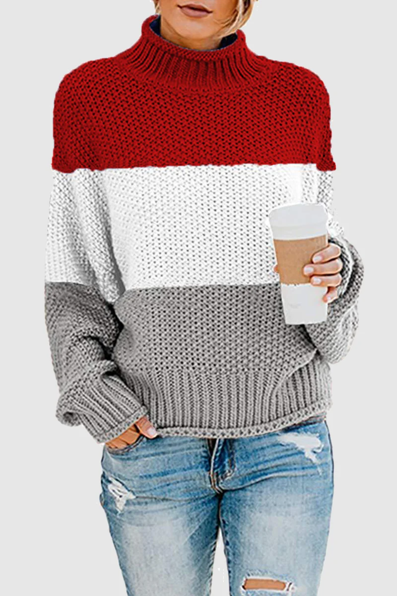 Casual Patchwork Contrast Turtleneck Sweaters(7 Colors) - Panekey