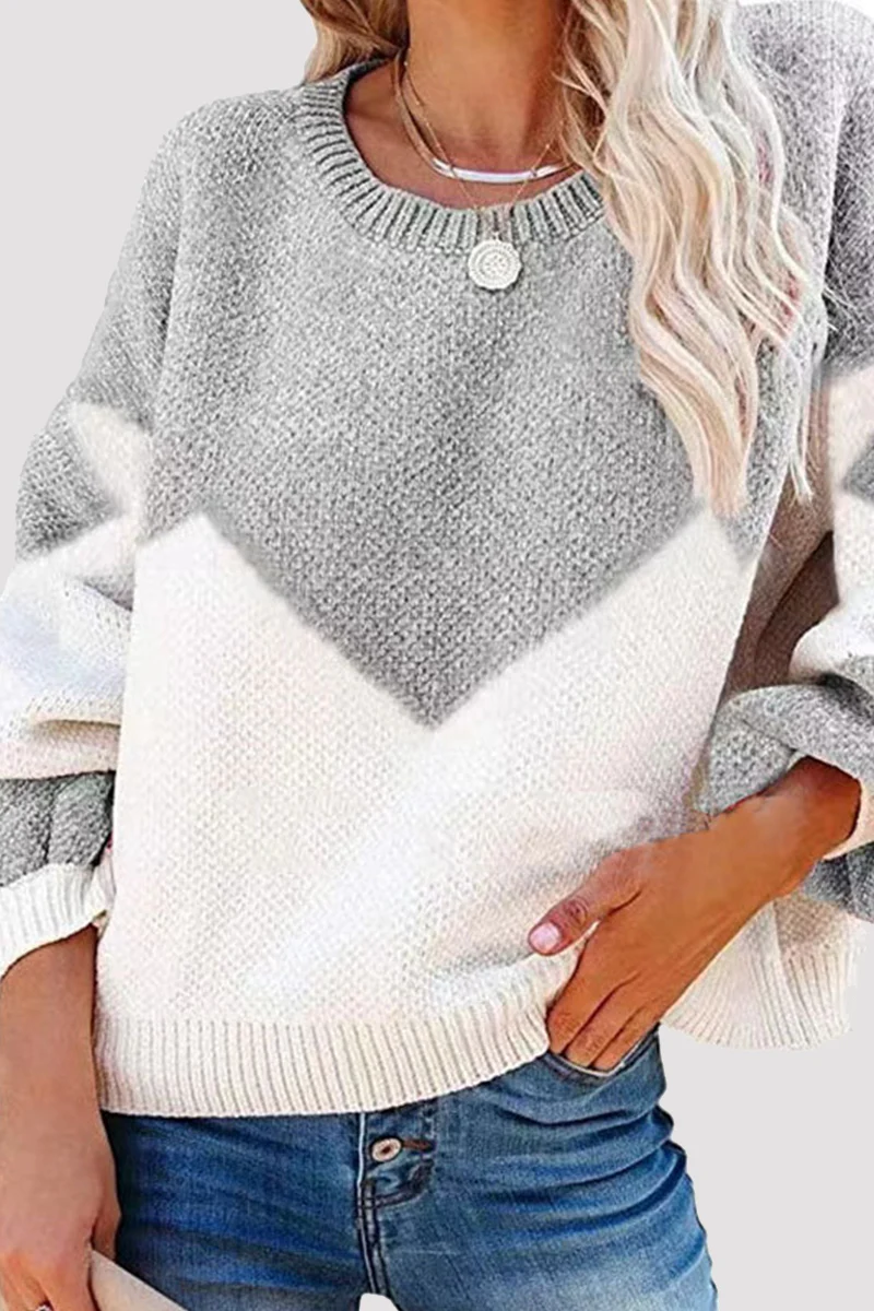 Casual Geometric  Contrast O Neck Tops Sweater - Panekey