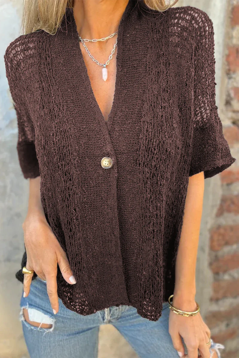 Casual Hollow Out Buttons V Neck Outerwear(6 Colors) - Panekey