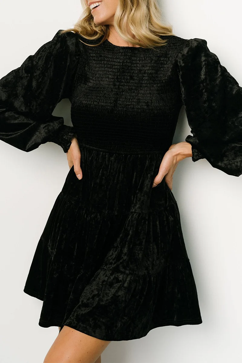 Casual Daily Ruffle Velvet O Neck A Line Dresses(4 Colors) - Panekey