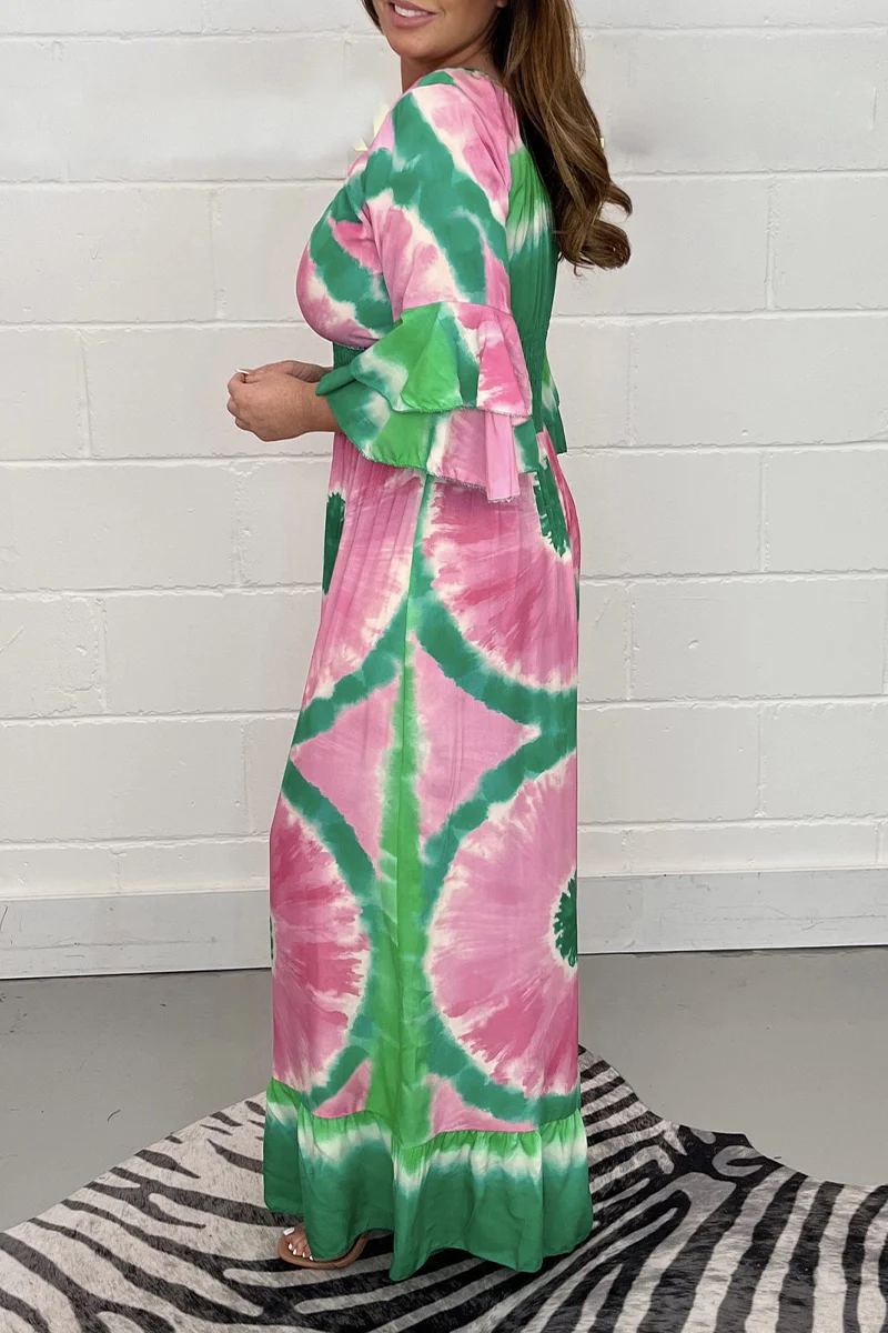 Casual College Print Patchwork V Neck Loose Jumpsuits - Panekey