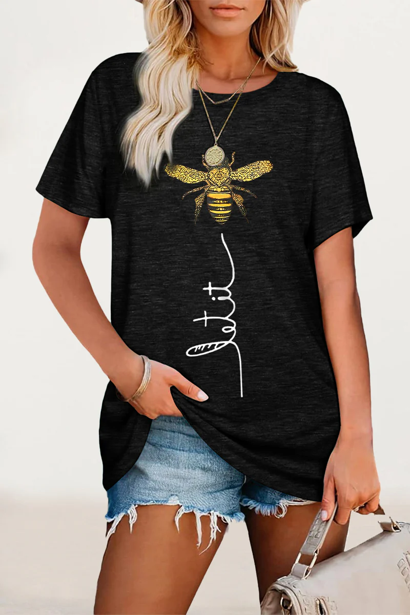 Casual Animal Letter Print Patchwork O Neck T-Shirts - Panekey