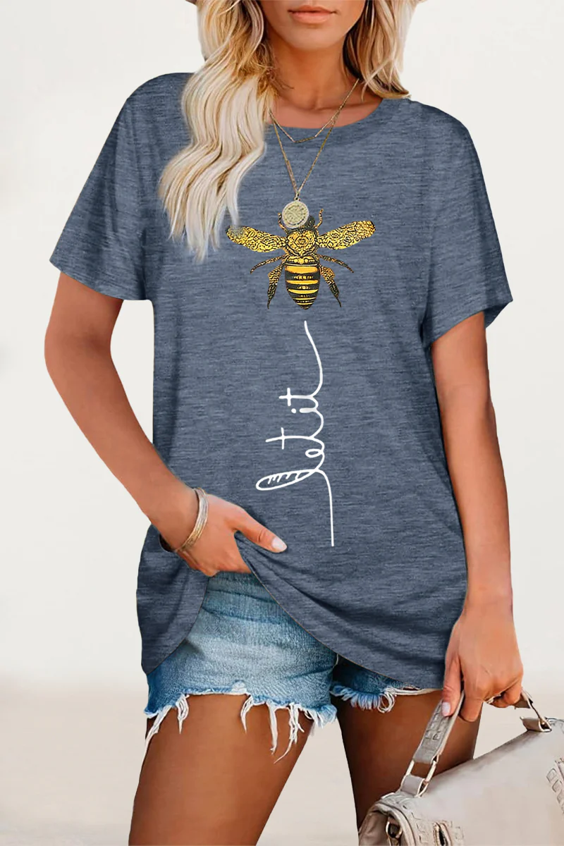 Casual Animal Letter Print Patchwork O Neck T-Shirts - Panekey