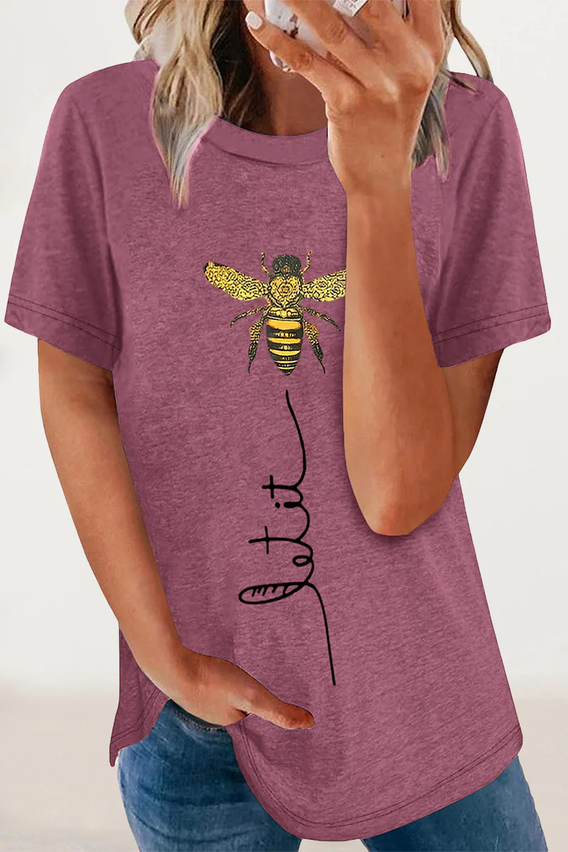 Casual Animal Letter Print Patchwork O Neck T-Shirts - Panekey